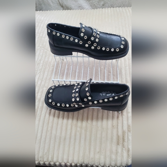 Olivia Miller Silver and Black Studded Loafers NWOT, No Box. - Picture 4 of 6